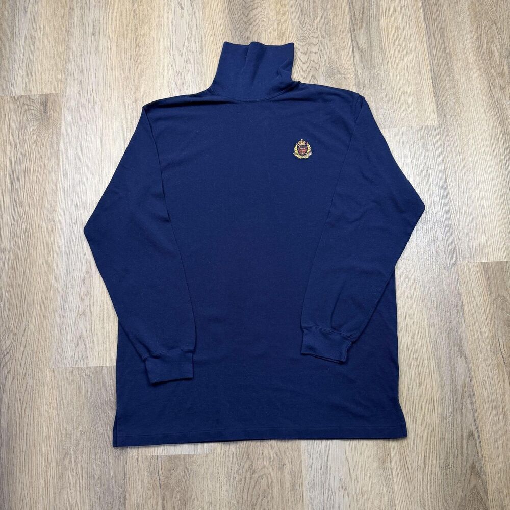 Polo Ralph Lauren Shirt Mens XL Blue Long Sleeve Turtleneck Polo Golf Crest Logo